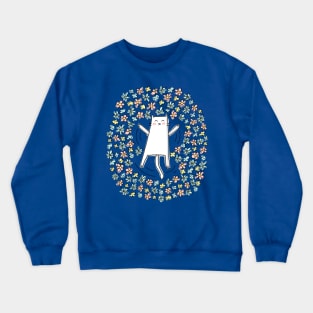 Cat Making Angel in Flowers Crewneck Sweatshirt